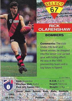 1994 Select AFL #67 Rick Olarenshaw Back